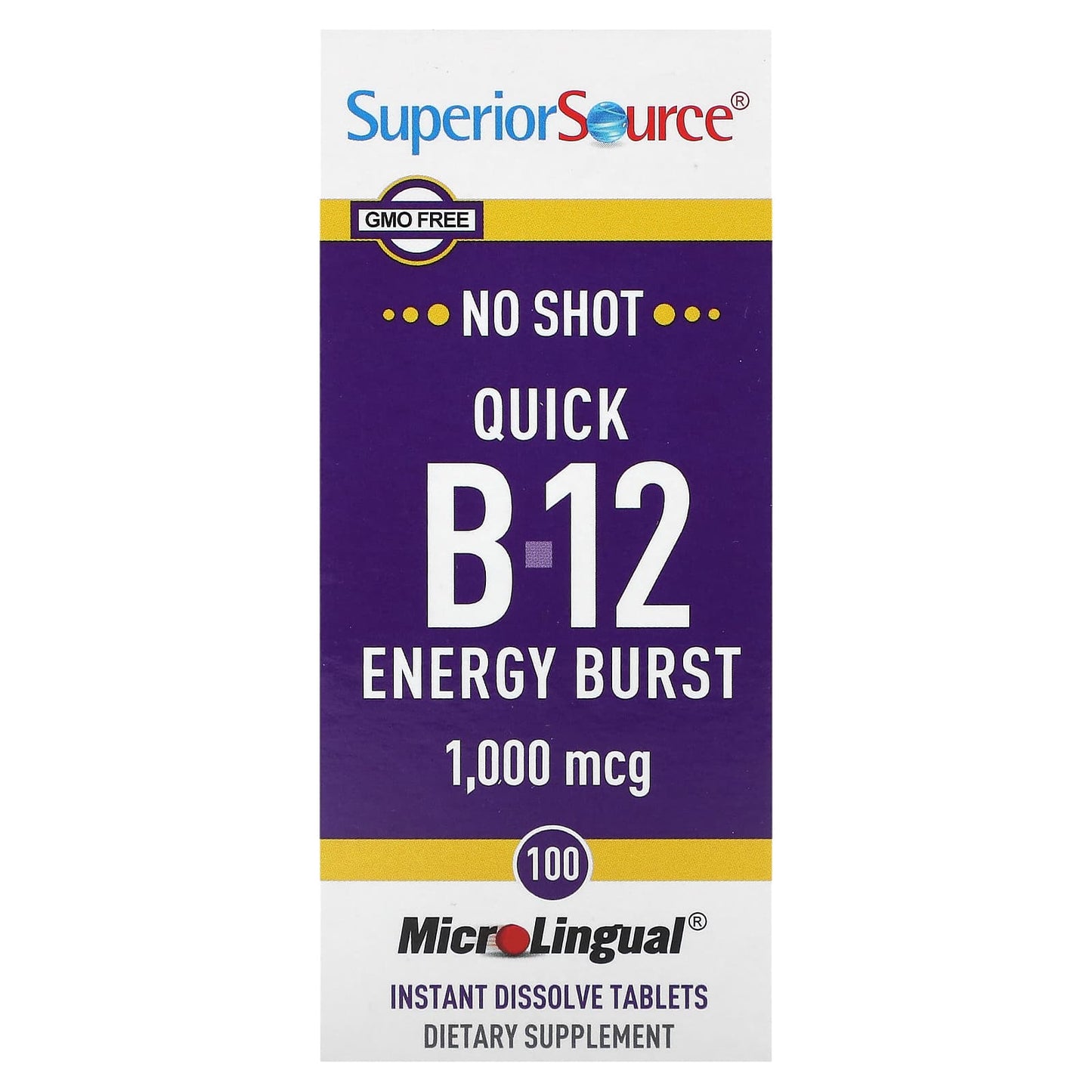 Superior Source, Quick B-12 Energy Burst, 1,000 mcg, 100 MicroLingual Instant Dissolve Tablets - Image 1
