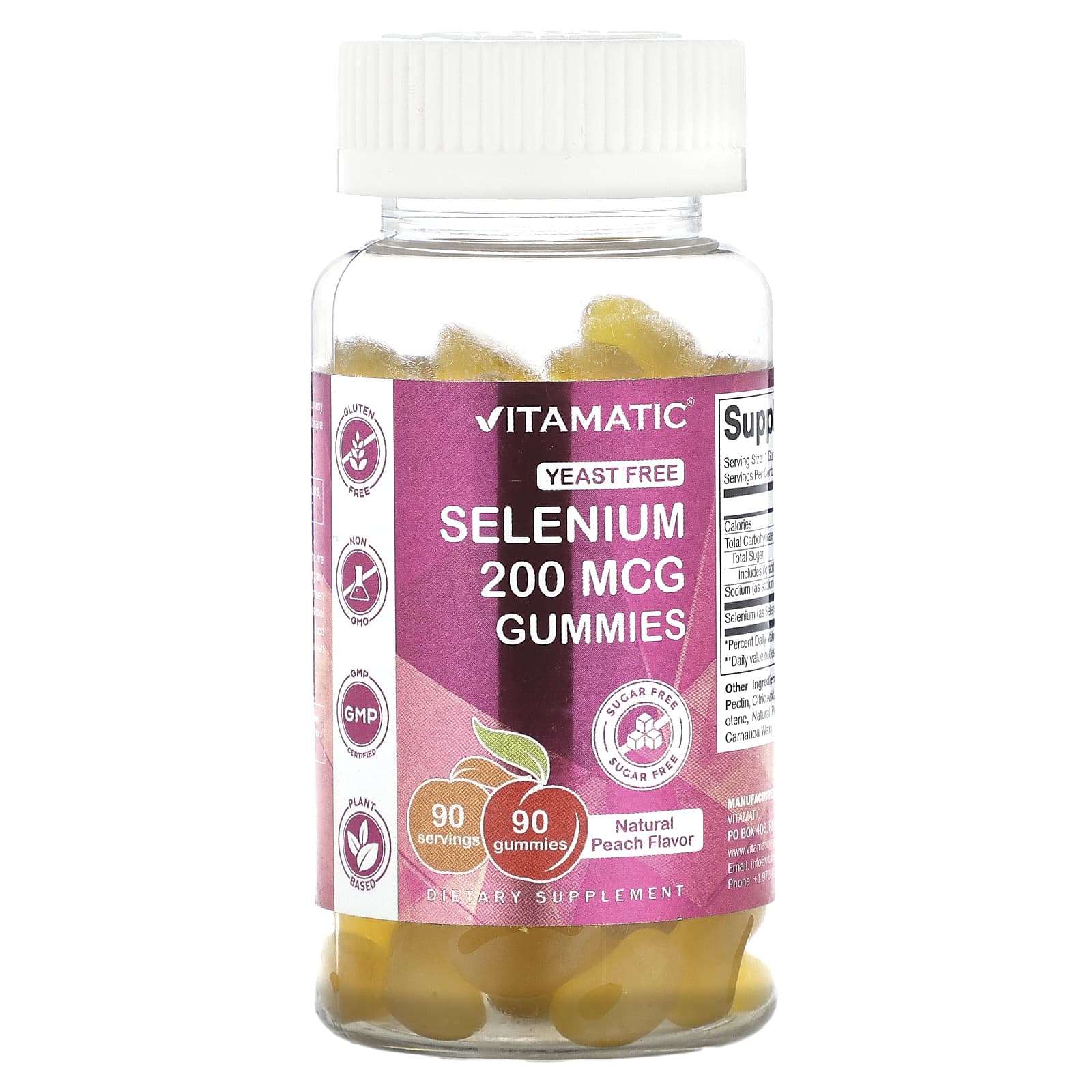 Vitamatic, Selenium, Natural Peach, 200 mcg, 90 Gummies - Image 1