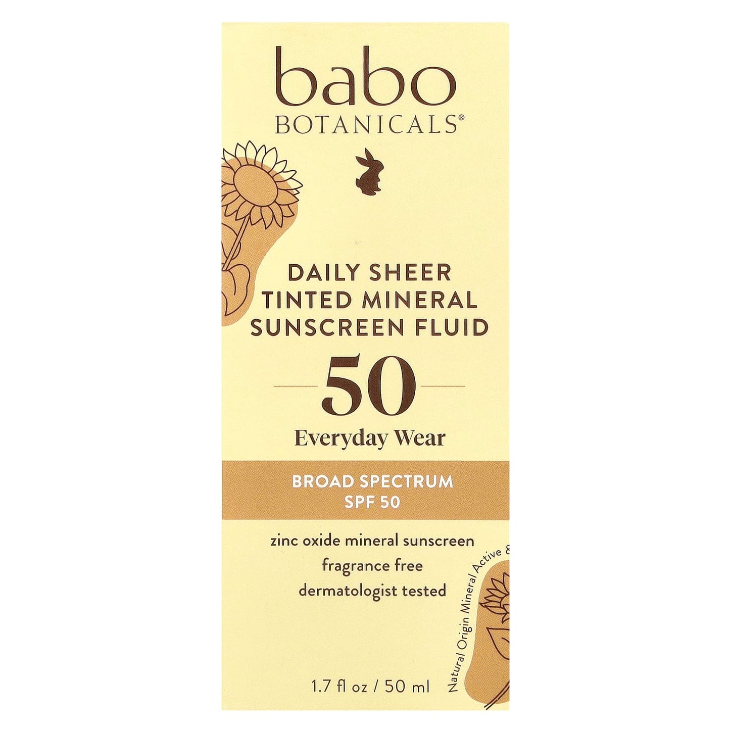 Natural Mineral Sunscreen Fluid by Babo Botanicals, SPF 50, Fragrance Free, 1.7 fl oz - Image 2