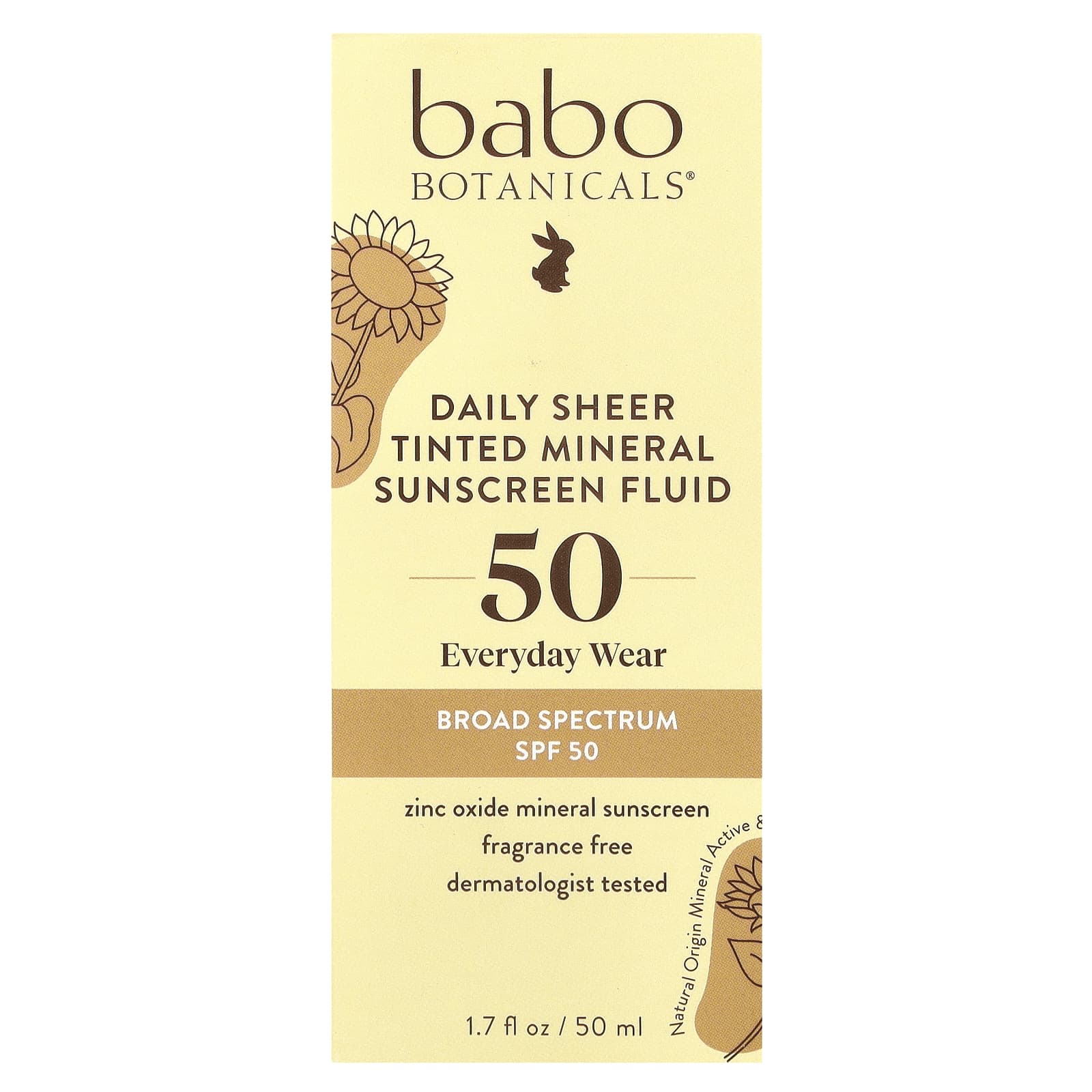 Natural Mineral Sunscreen Fluid by Babo Botanicals, SPF 50, Fragrance Free, 1.7 fl oz - Image 2