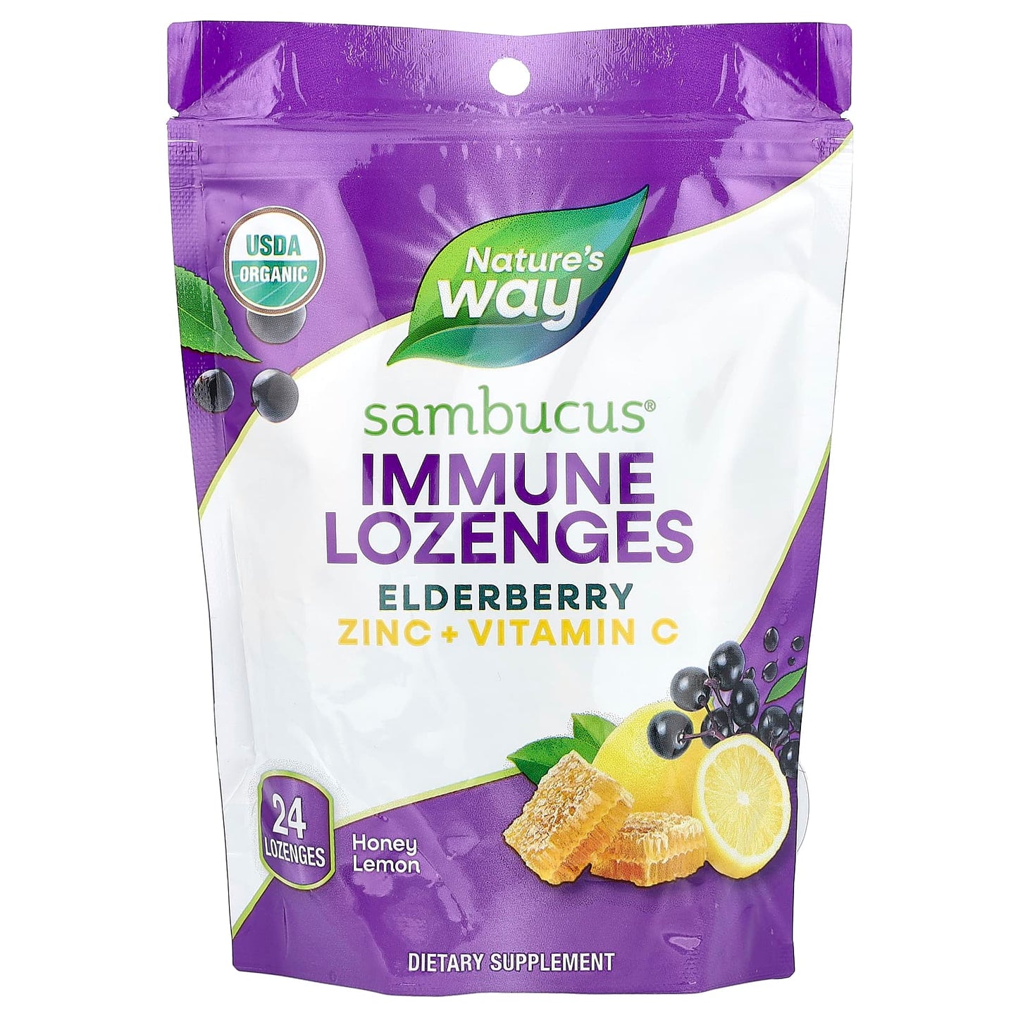 Nature's Way, Sambucus®, Immune Lozenges, Elderberry Zinc + Vitamin C, Honey Lemon, 24 Lozenges - Image 1