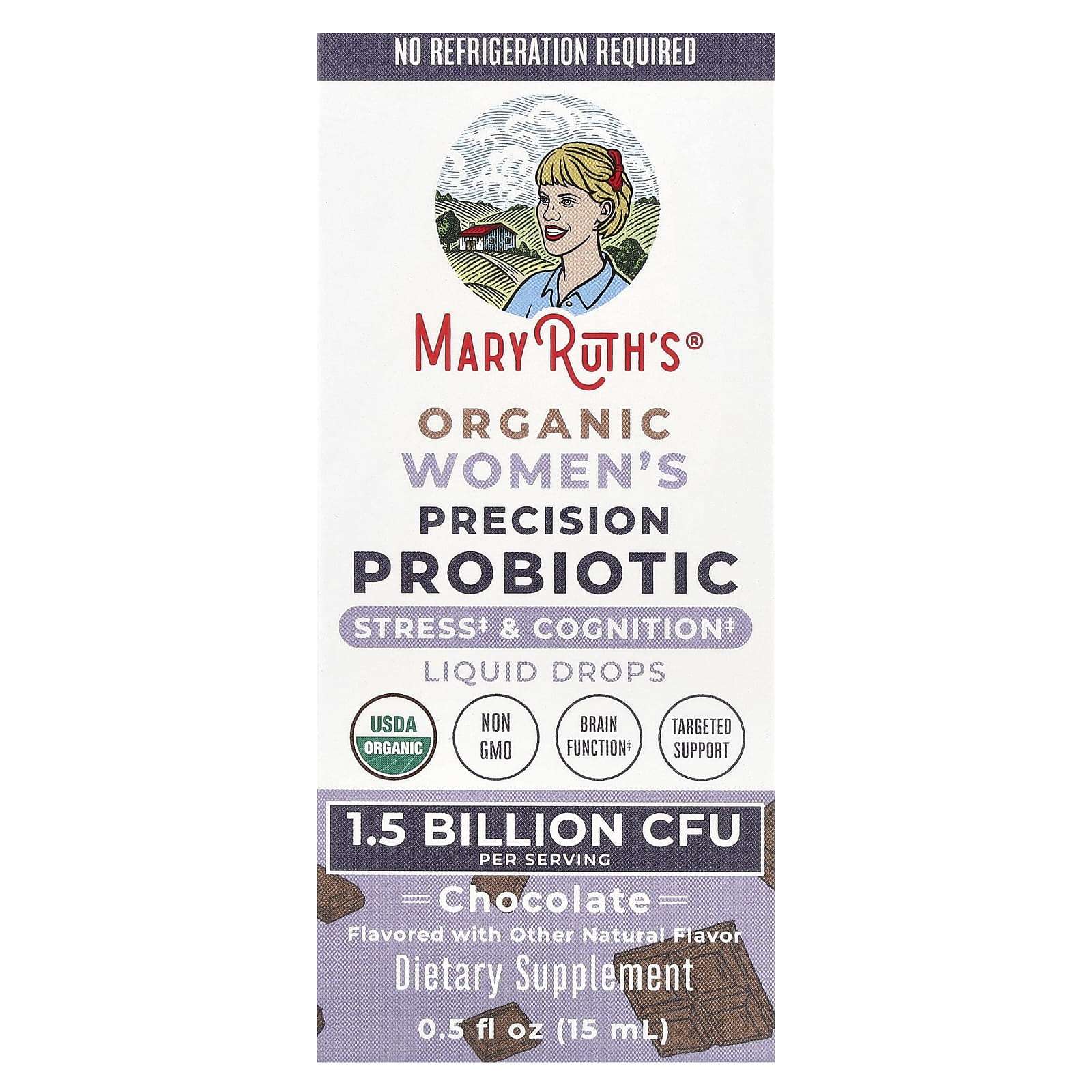MaryRuth's, Organic Women's Precision Probiotic, Liquid Drops, Chocolate , 1.5 Billion CFU , 0.5 fl oz (15 ml) - Image 1
