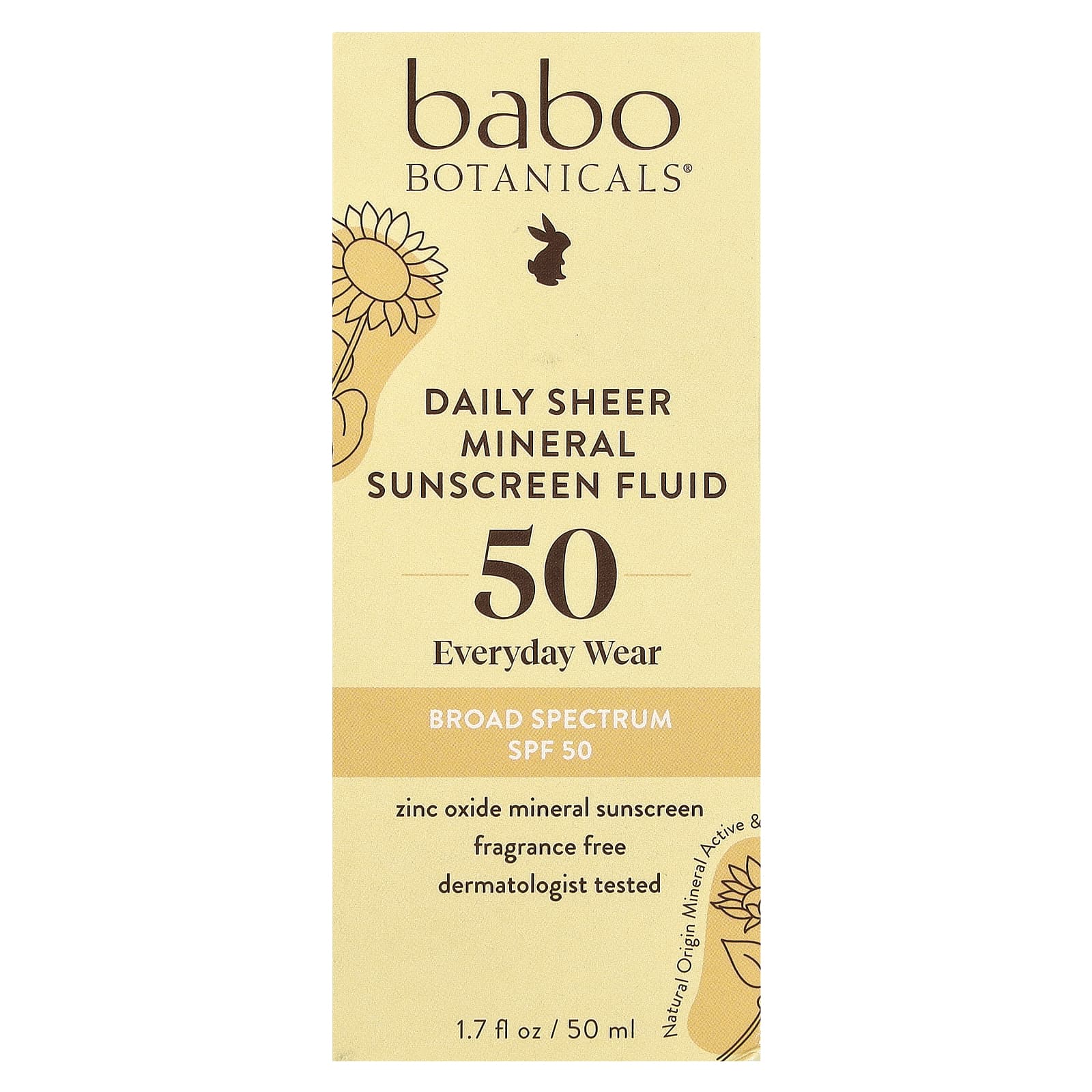 Babo Botanicals Daily Sheer Mineral Sunscreen Fluid, SPF 50, Fragrance Free - Image 2