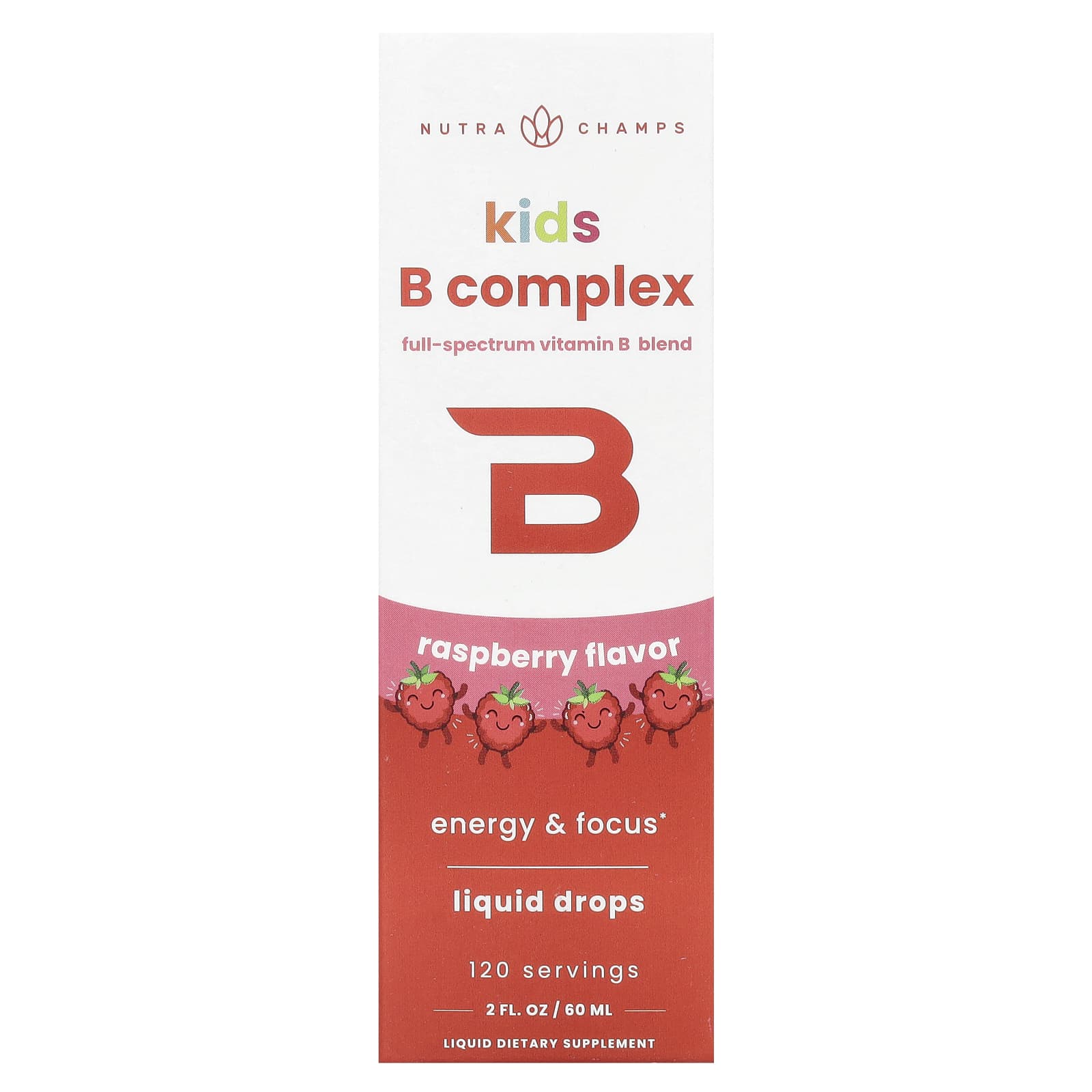 NutraChamps, Kids B Complex, Raspberry, 2 fl oz (60 ml) - Image 1