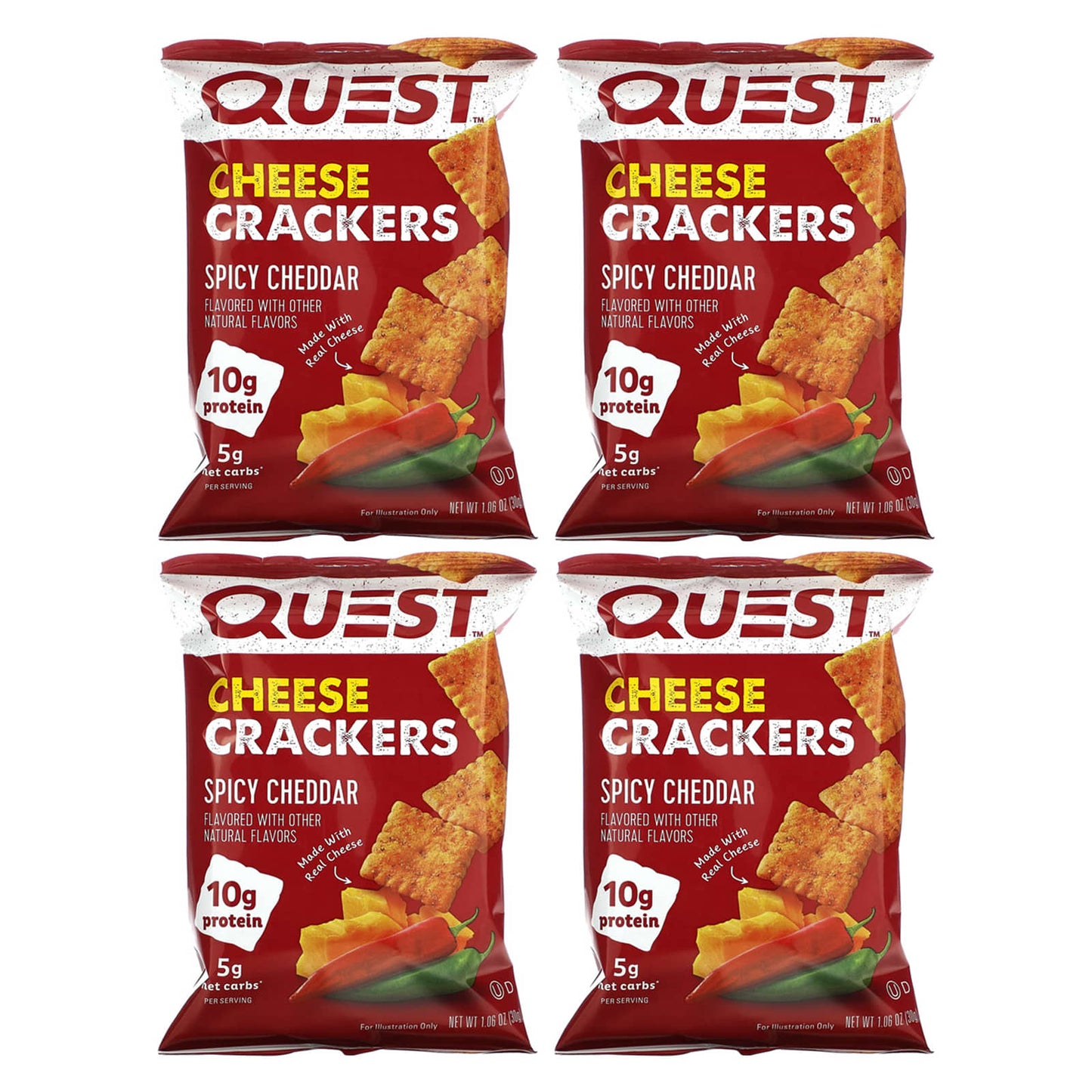 Quest Nutrition, Cheese Crackers, Spicy Cheddar, 4 Bags 1.06 oz (30 g) Each - Image 1