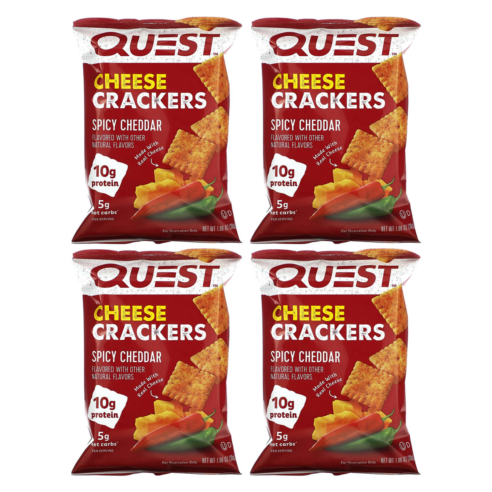 Quest Nutrition, Cheese Crackers, Spicy Cheddar, 4 Bags 1.06 oz (30 g) Each - Image 1