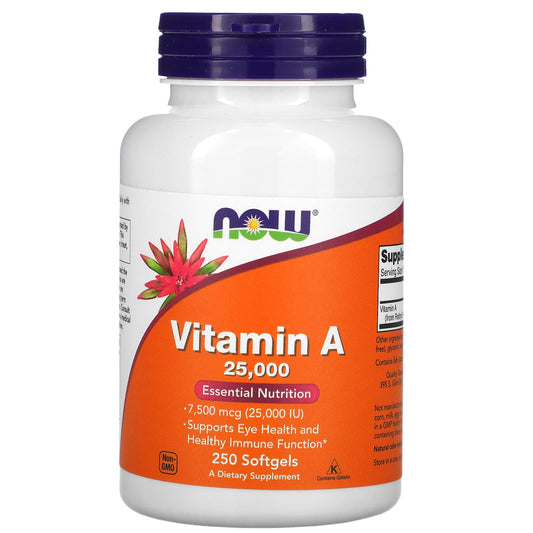 NOW Foods, Vitamin A, 7,500 mcg (25,000 IU), 250 Softgels - Image 1