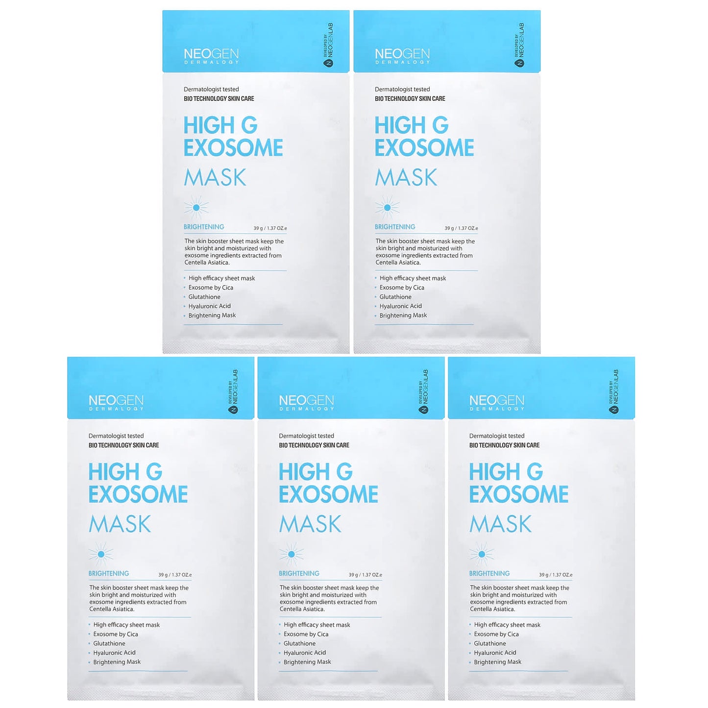 Neogen, High G Exosome Beauty Mask, Brightening, 5 Pack, 1.37 oz (39 g) Each - Image 1