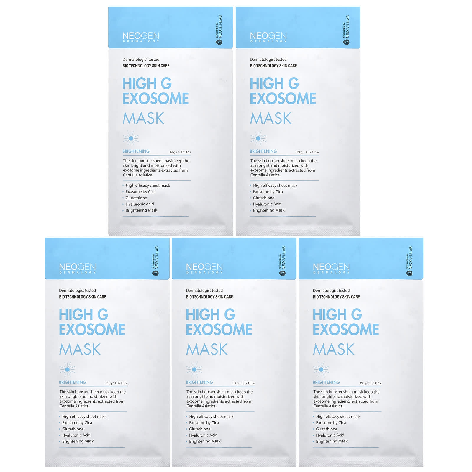 Neogen, High G Exosome Beauty Mask, Brightening, 5 Pack, 1.37 oz (39 g) Each - Image 1