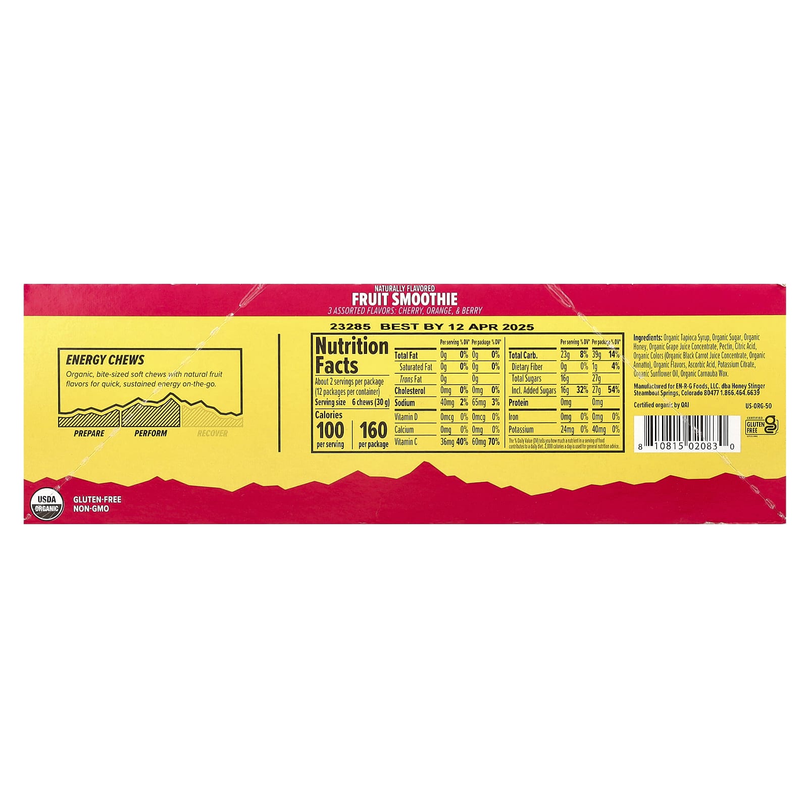 Organic Energy Chews by Honey Stinger - Fruit Smoothie, 12 Pack - Image 2