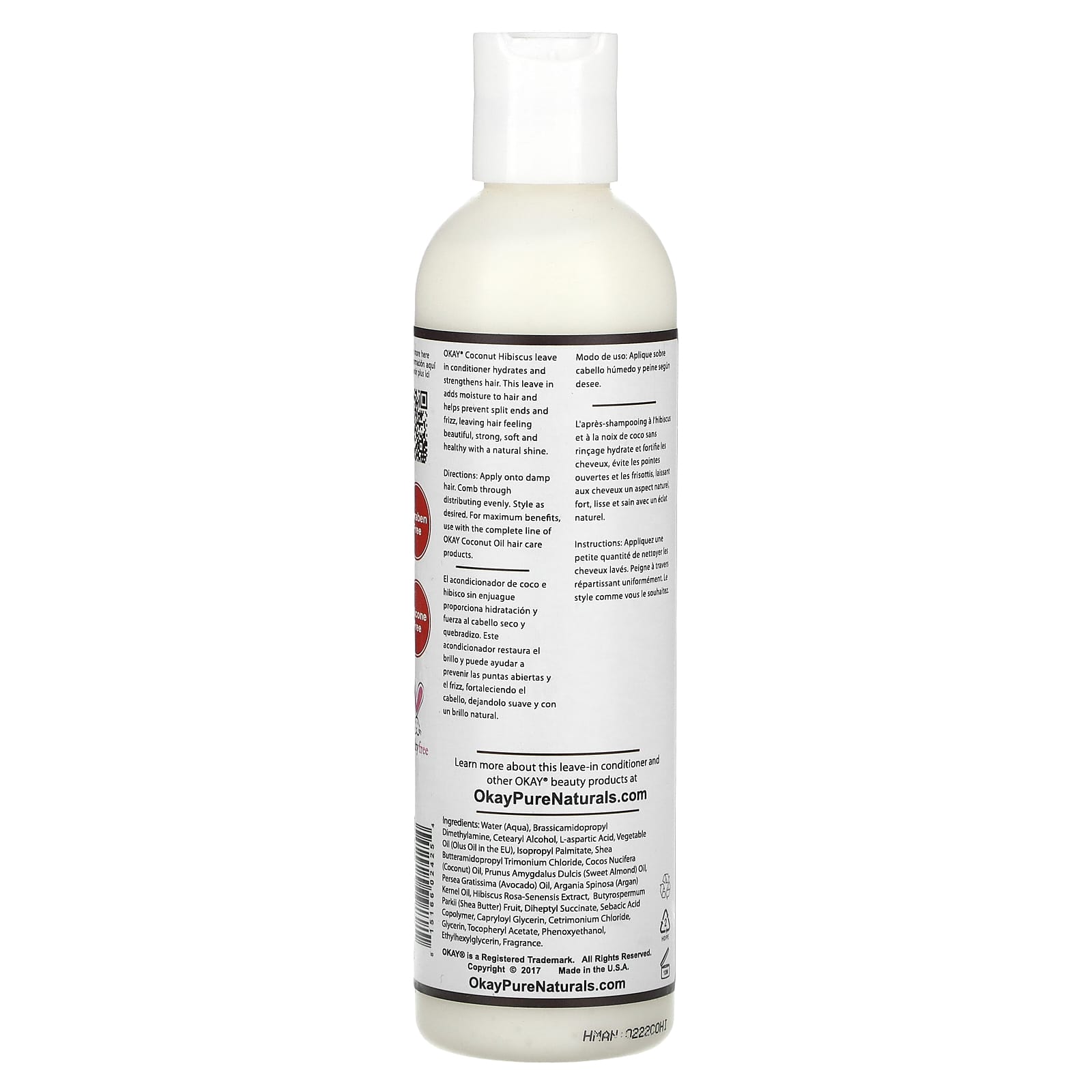 Okay Pure Naturals, Deep Moisturizing Leave in Conditioner, Coconut Hibiscus, 8 fl oz (237 ml) - Image 2