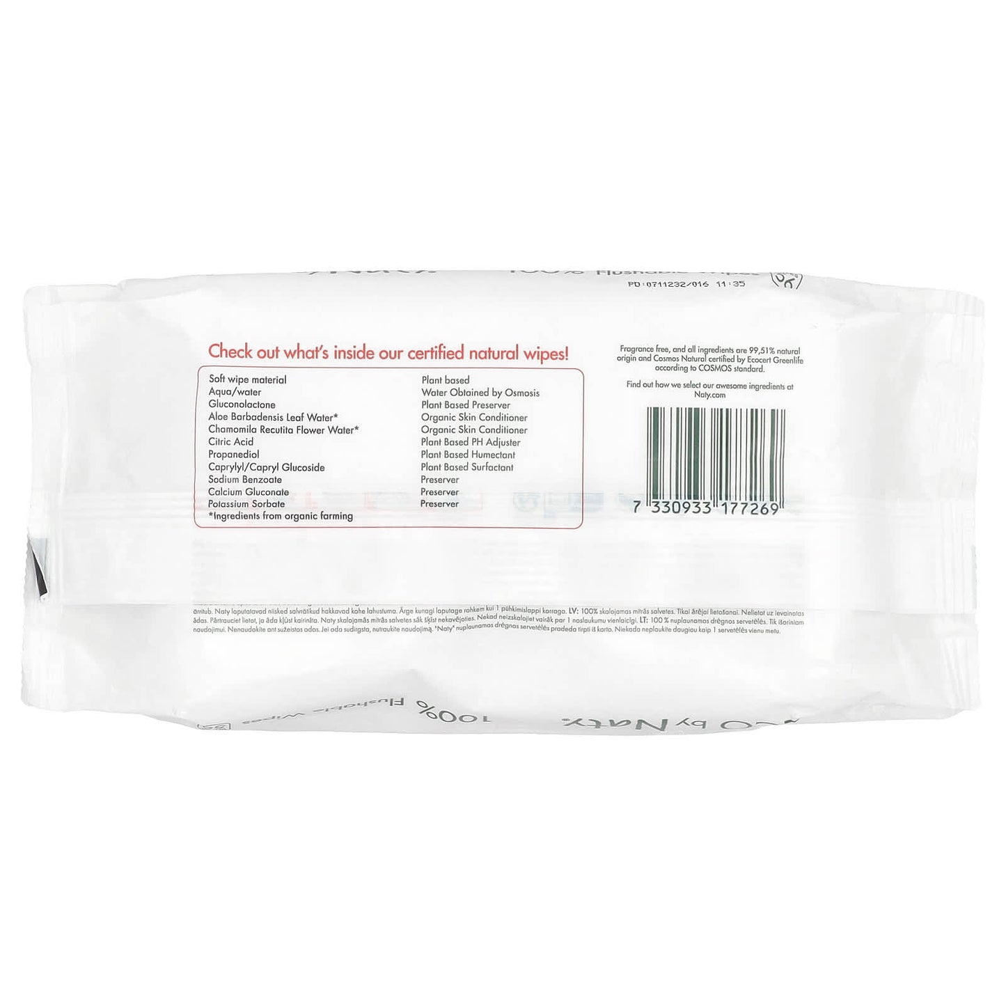 Naty, 100% Flushable Wipes, Fragrance Free , 56 Wipes - Image 2