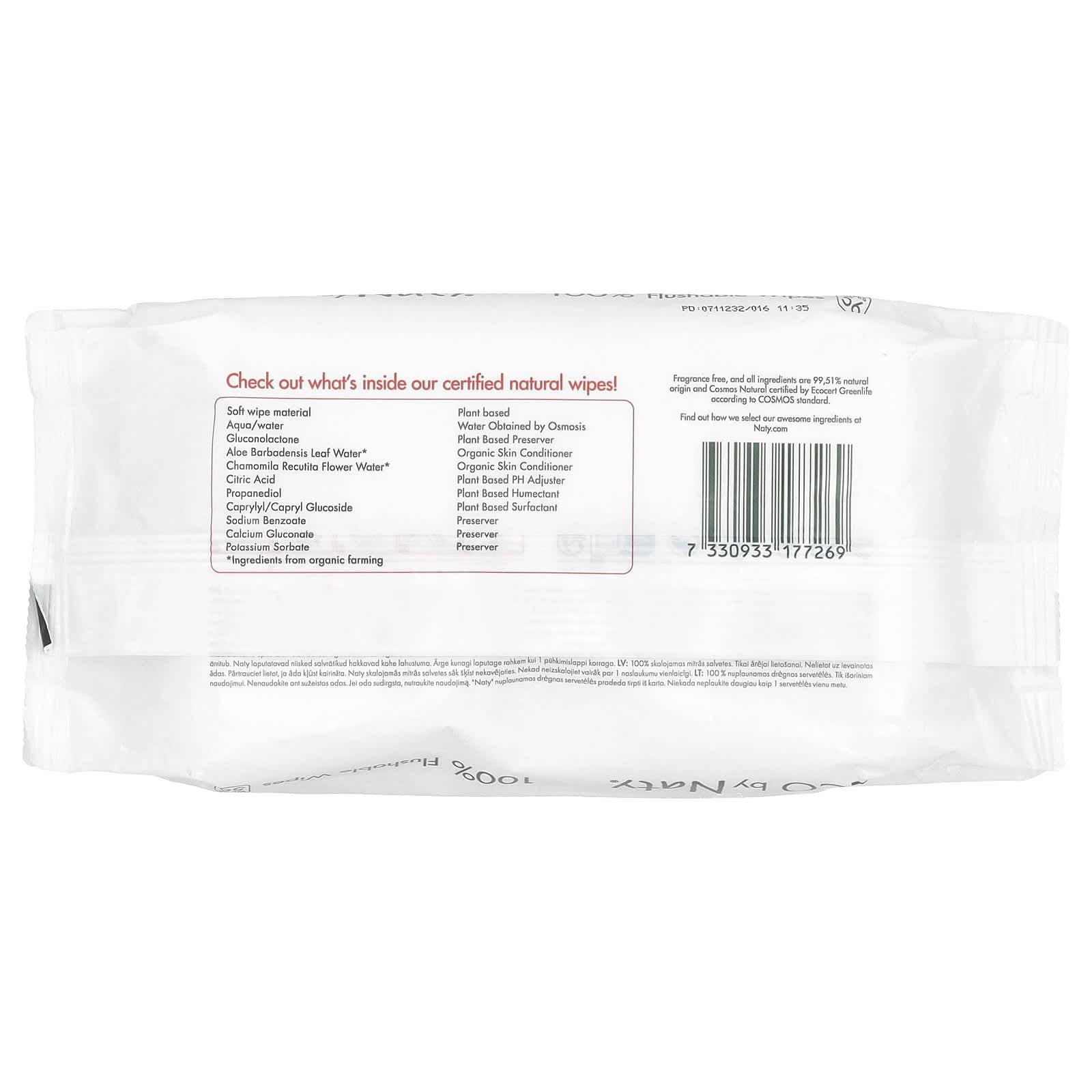 Naty, 100% Flushable Wipes, Fragrance Free , 56 Wipes - Image 2