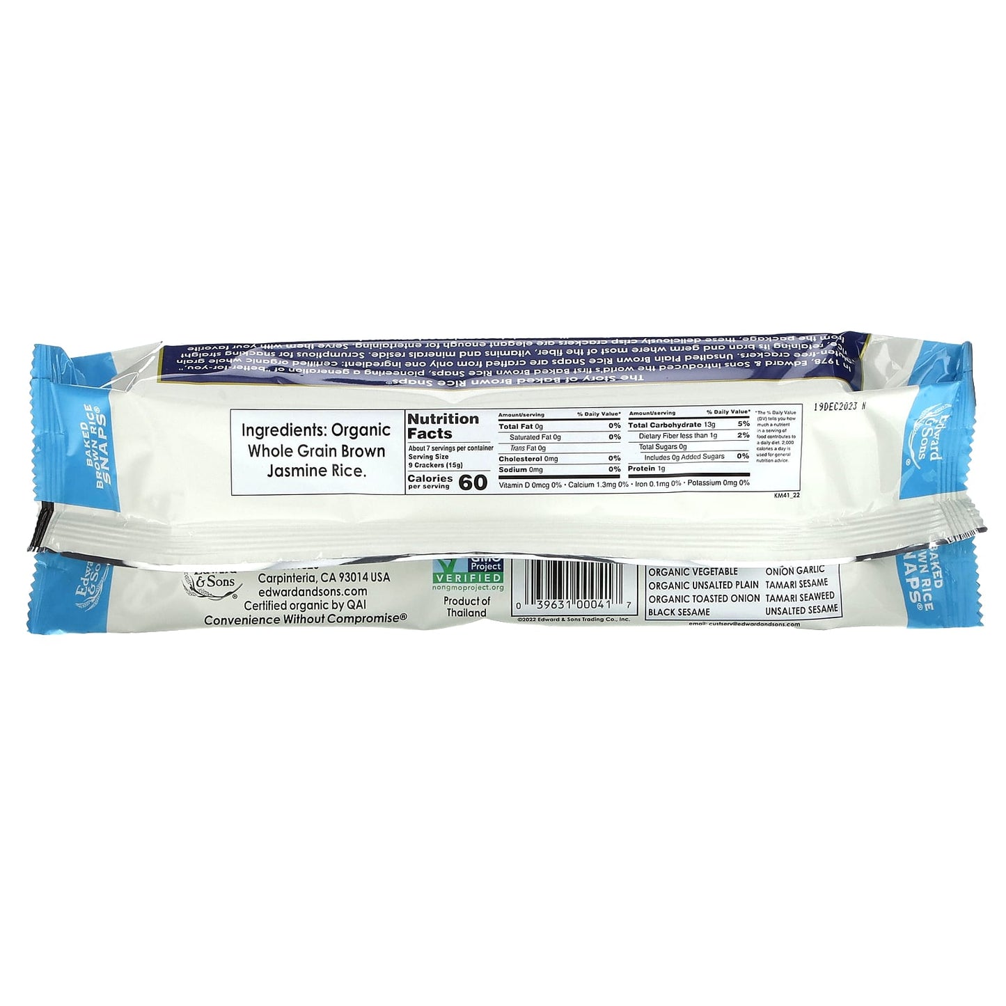 Edward & Sons Organic Baked Brown Rice Snaps, Unsalted Plain, 3.5 oz - Image 2
