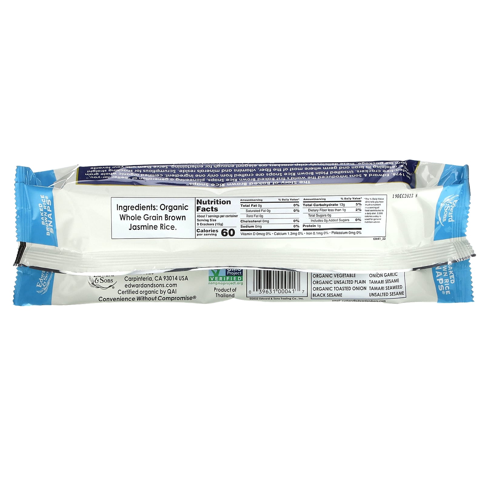 Edward & Sons Organic Baked Brown Rice Snaps, Unsalted Plain, 3.5 oz - Image 2