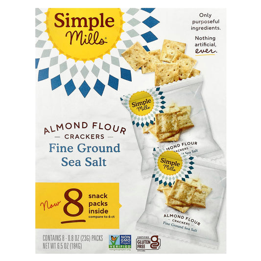 Simple Mills, Almond Flour Crackers, Fine Ground Sea Salt, 8 Packs, 0.8 oz (23 g) Each - Image 1