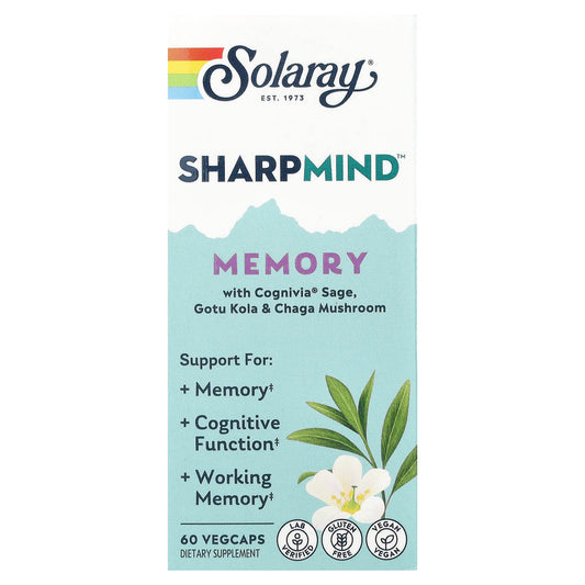Solaray, Sharpmind™ Memory with Cognivia® Sage, Gotu Kola & Chaga Mushroom, 60 Vegcaps - Image 1