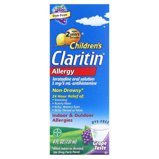 Claritin Allergy Relief for Kids, Grape Flavor, 5mg, 4 fl oz (120 ml) - Image 1