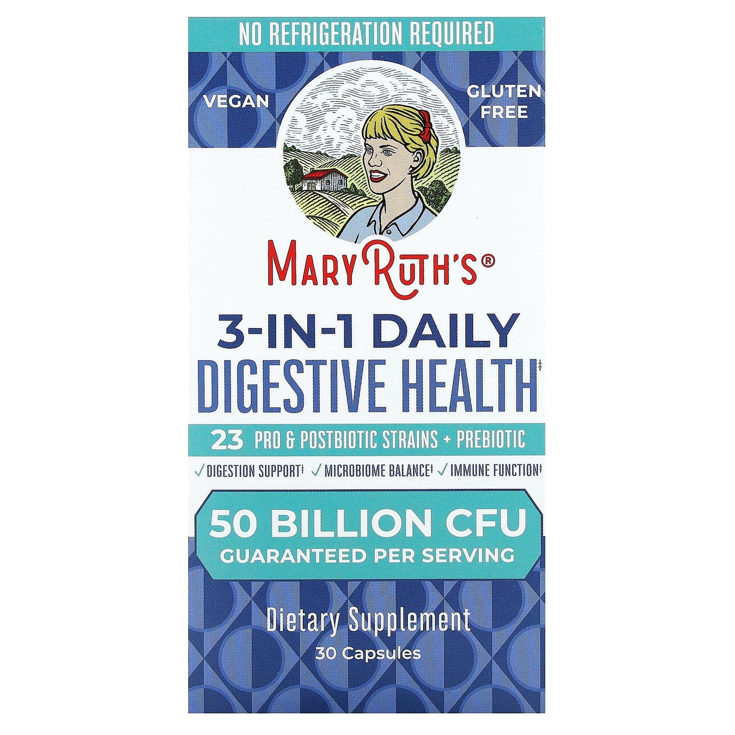 MaryRuth's, 3-In-1 Daily Digestive Health, 50 Billion CFU, 30 Capsules - Image 1