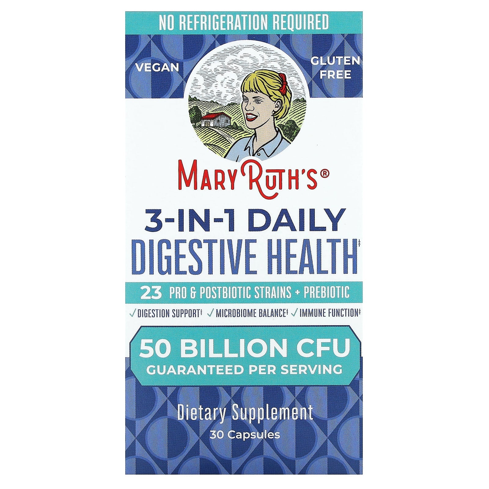 MaryRuth's, 3-In-1 Daily Digestive Health, 50 Billion CFU, 30 Capsules - Image 1