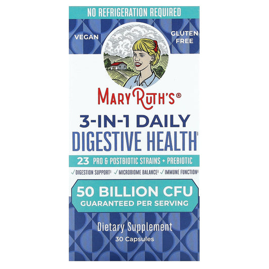 MaryRuth's, 3-In-1 Daily Digestive Health, 50 Billion CFU, 30 Capsules - Image 1