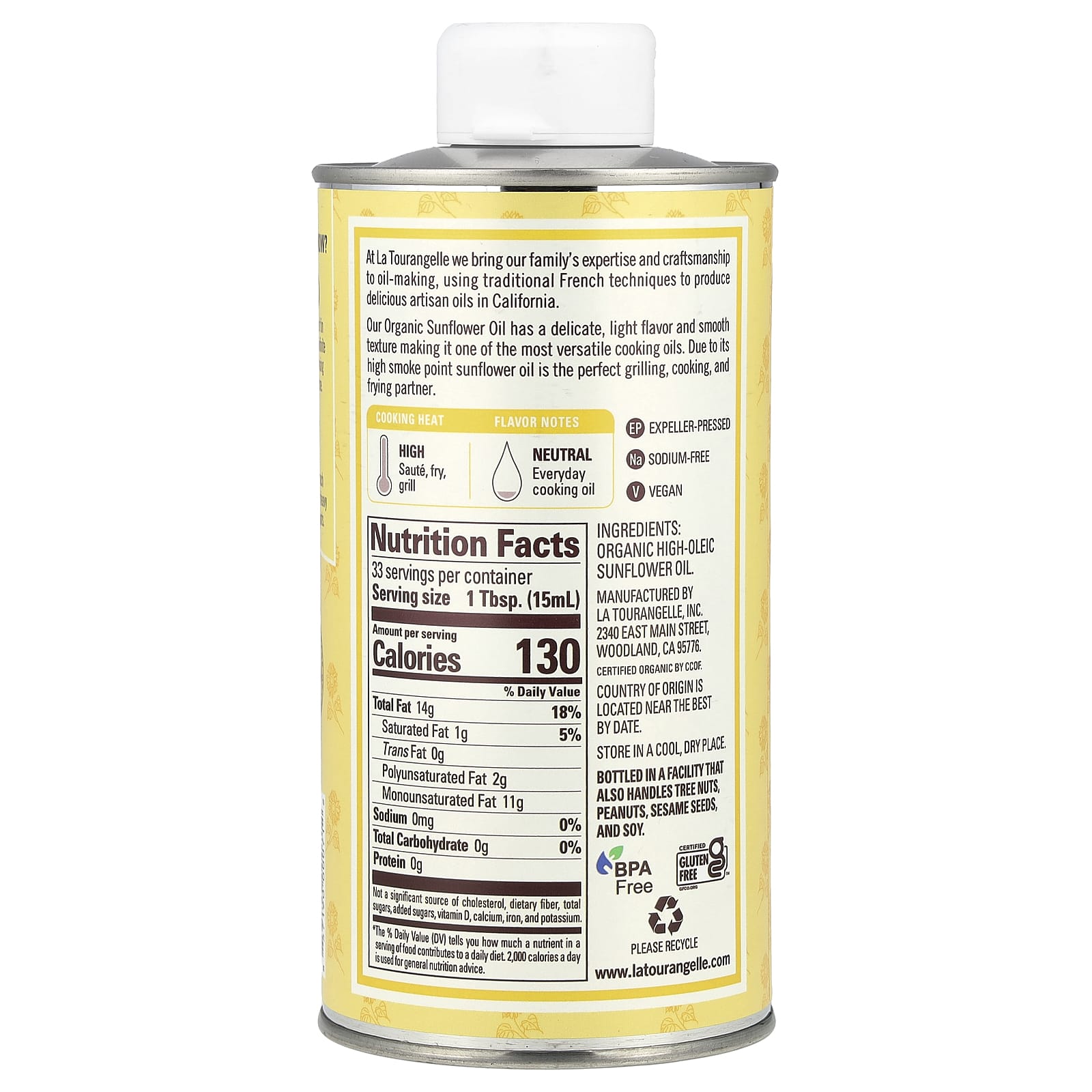 La Tourangelle, Organic Sunflower Oil, 16.9 fl oz (500 ml) - Image 2