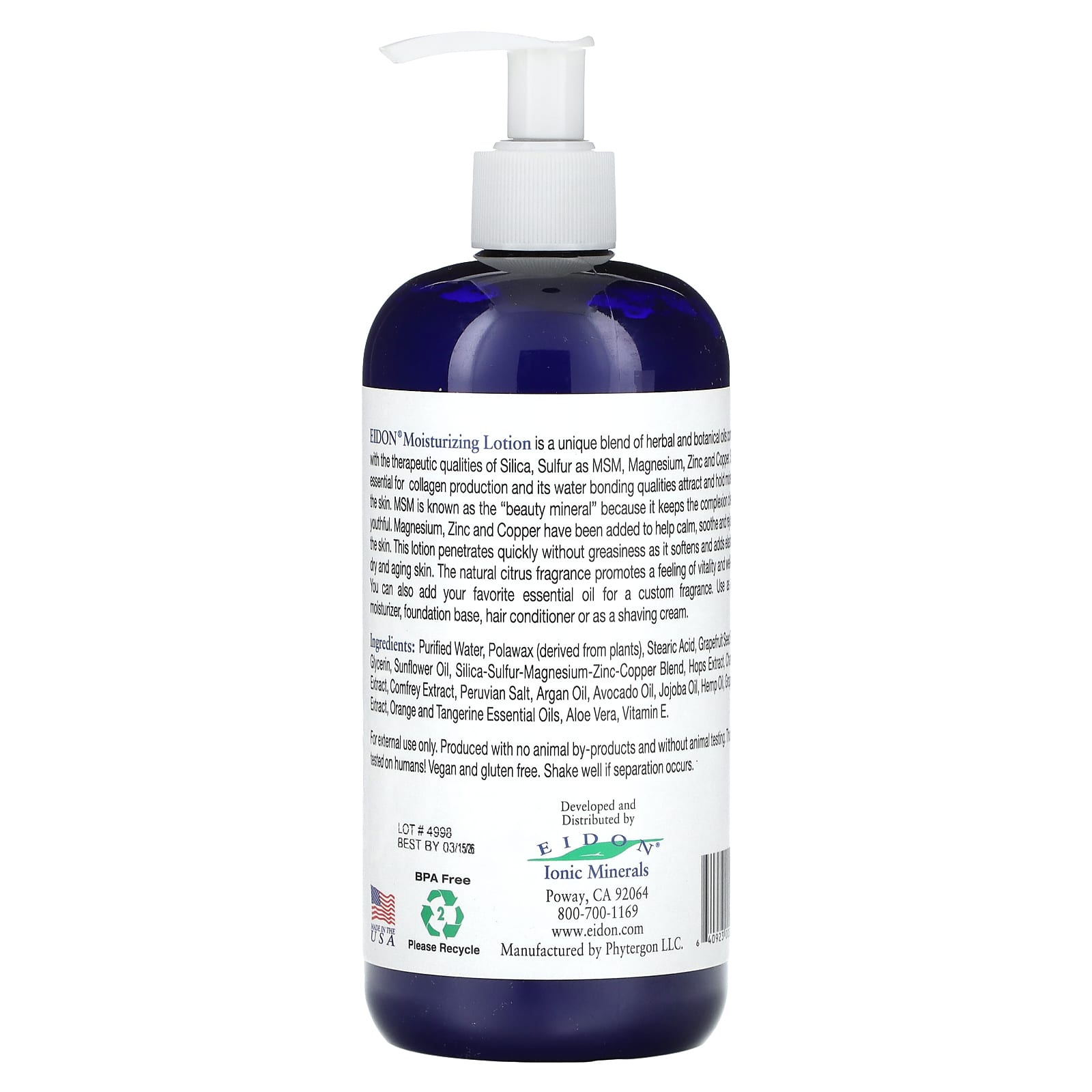 Eidon Ionic Minerals Moisturizing Lotion - 16 oz, Non-GMO, Vegan, Gluten Free - Image 2