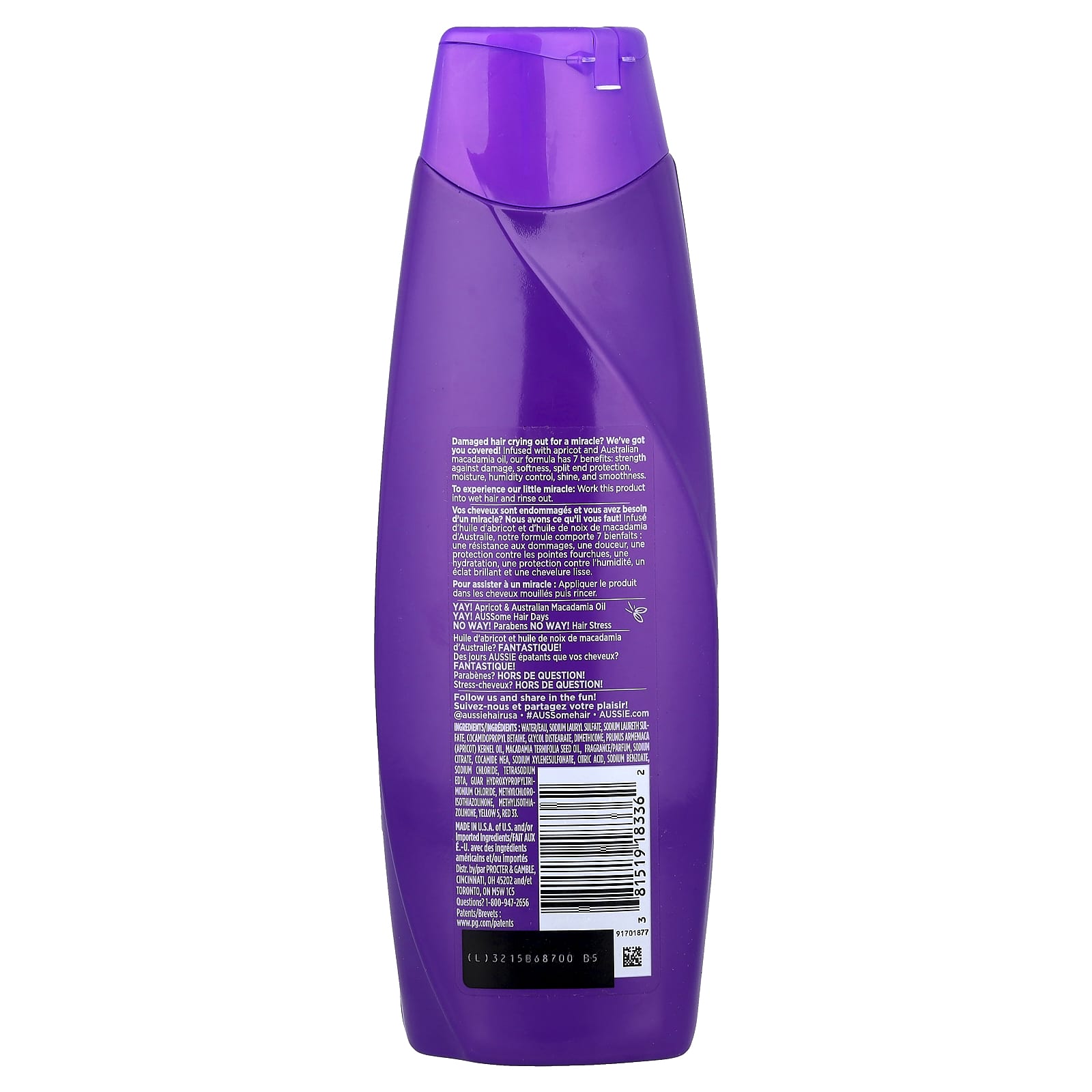 Aussie 7-n-1 Shampoo for Damaged Hair, Paraben-Free, 12.1 oz - Image 2