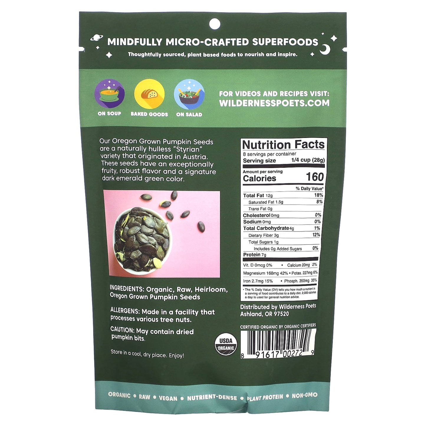 Wilderness Poets, Organic Oregon Pumpkin Seeds, 8 oz (226 g) - Image 2