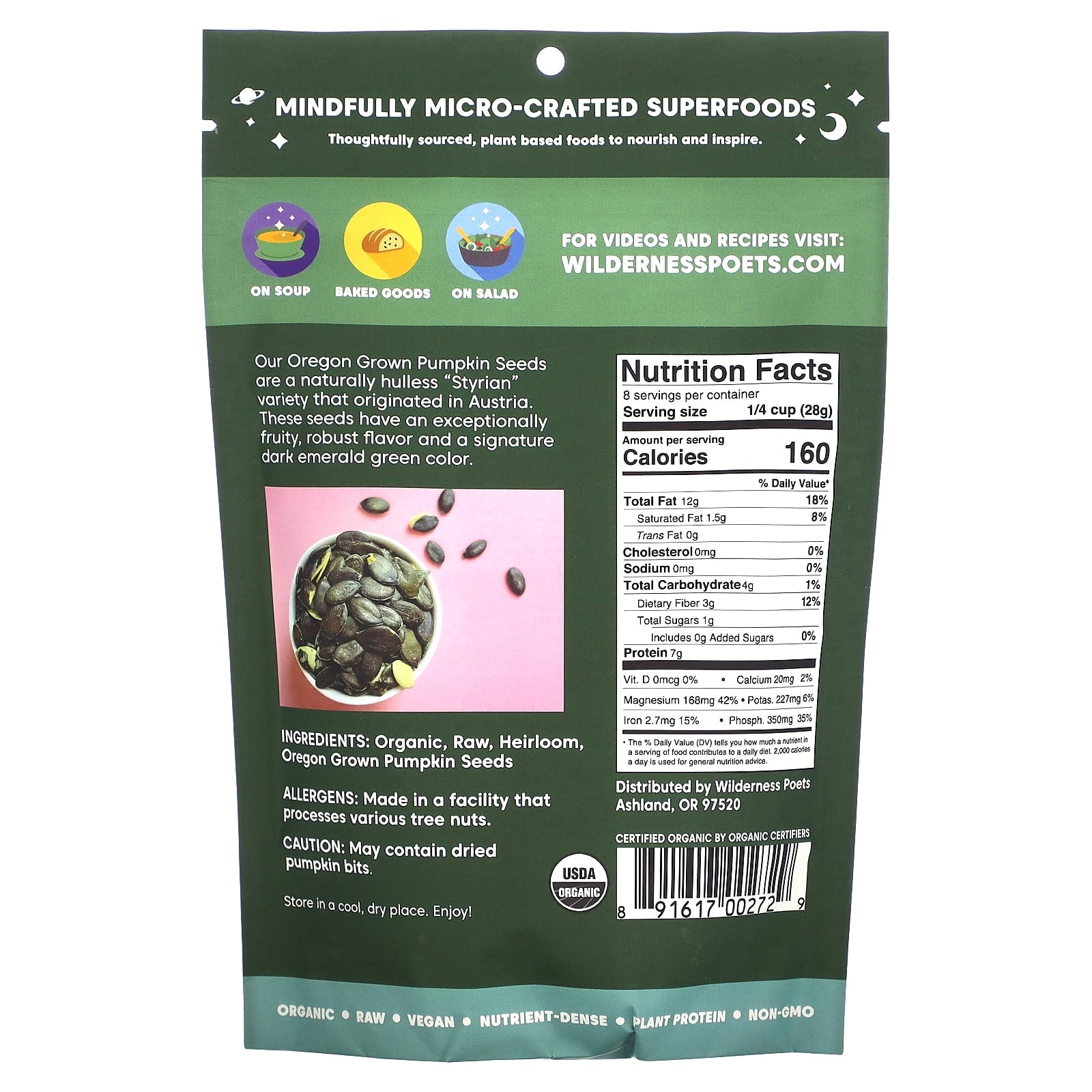 Wilderness Poets, Organic Oregon Pumpkin Seeds, 8 oz (226 g) - Image 2