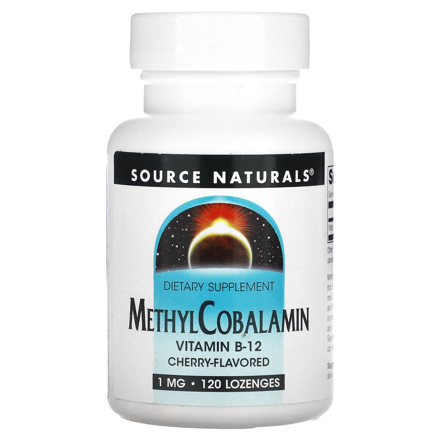 Source Naturals, MethylCobalamin Vitamin B12, Cherry, 1 mg, 120 Lozenges - Image 1