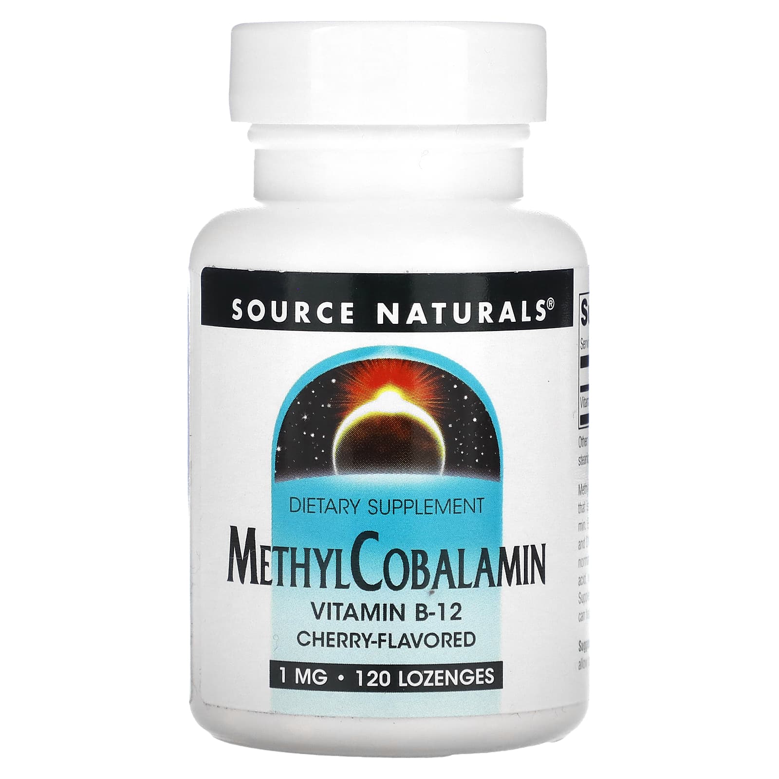 Source Naturals, MethylCobalamin Vitamin B12, Cherry, 1 mg, 120 Lozenges - Image 1