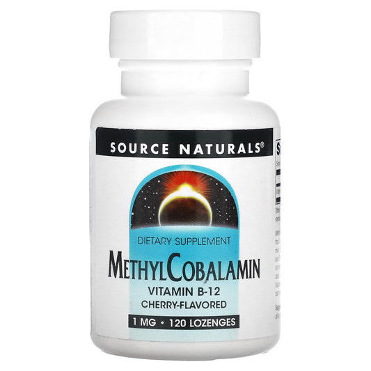 Source Naturals, MethylCobalamin Vitamin B12, Cherry, 1 mg, 120 Lozenges - Image 1