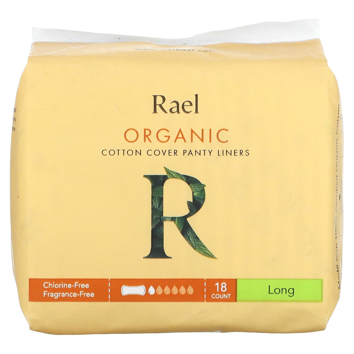 Rael, Organic Cotton Cover Panty Liners, Long, 18 Count - Image 1