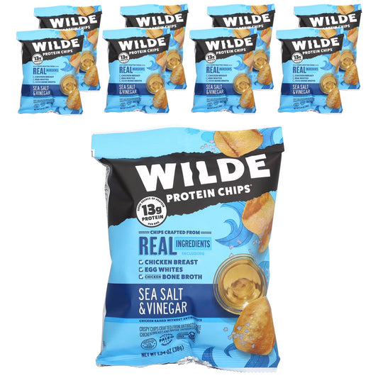 Wilde Brands, Protein Chips, Sea Salt & Vinegar, 8 Bags, 1.34 oz (38 g) Each - Image 1