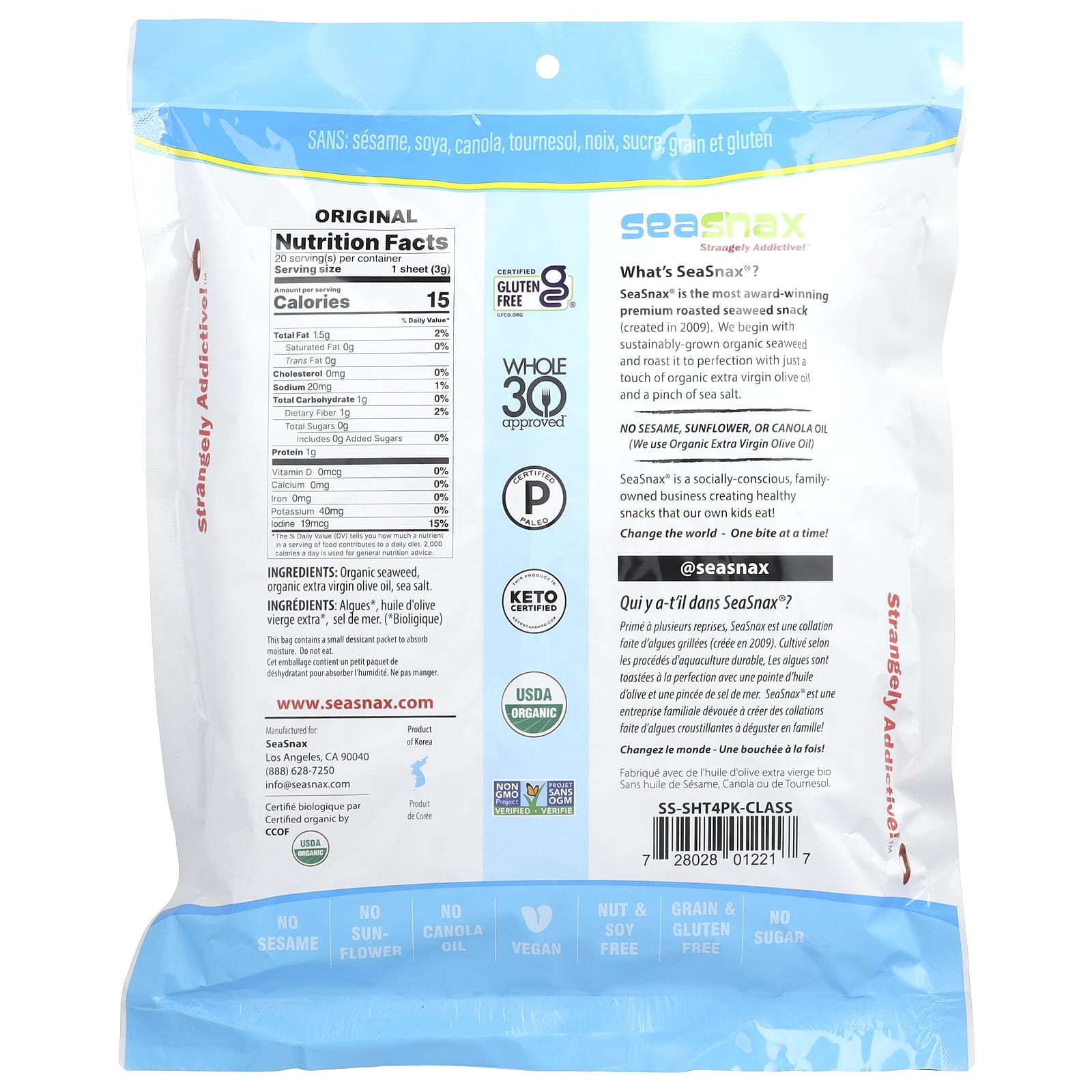 SeaSnax, Organic Roasted Seaweed Wrapz™, Olive Oil & Sea Salt, 20 Large Sheets, 2.16 oz (60 g) - Image 2