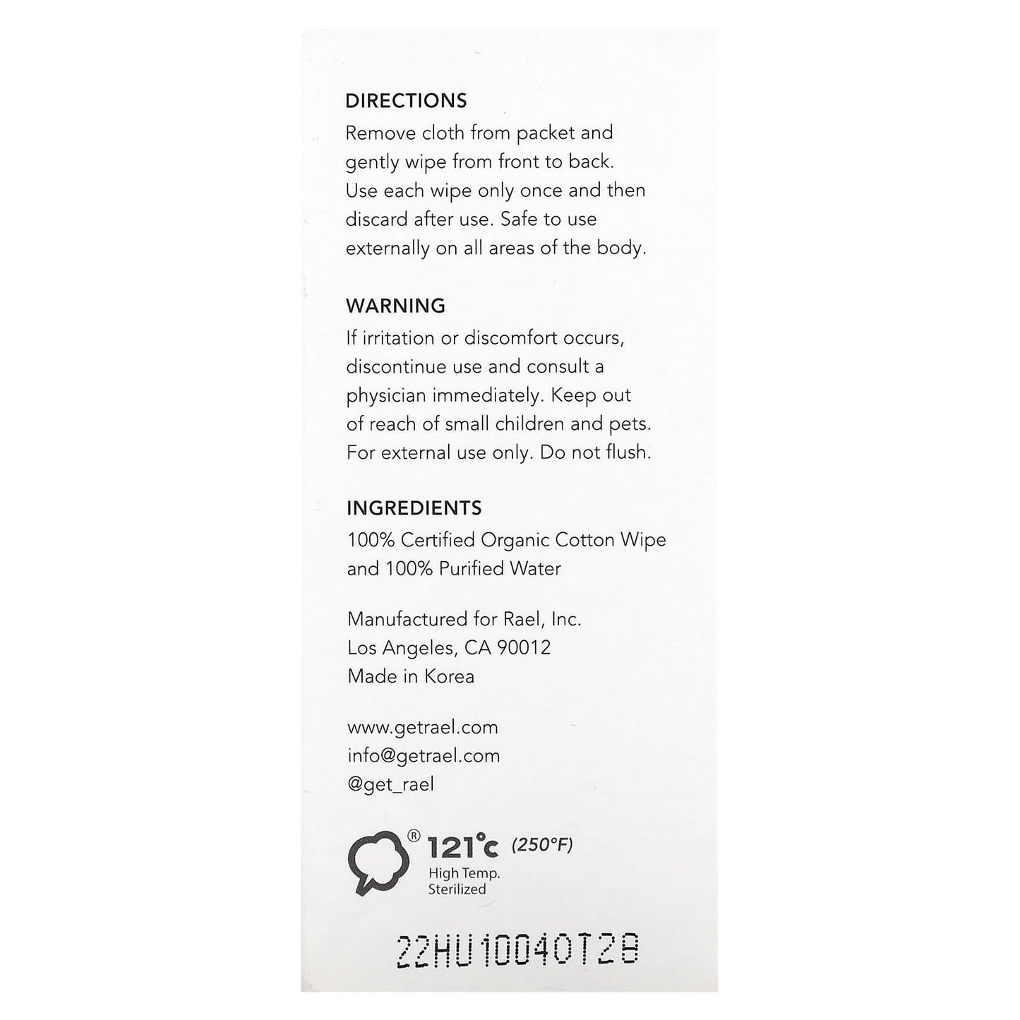 Rael, Organic Cotton Body Wipes, Fragrance Free, 10 Individually Wrapped Wipes - Image 2