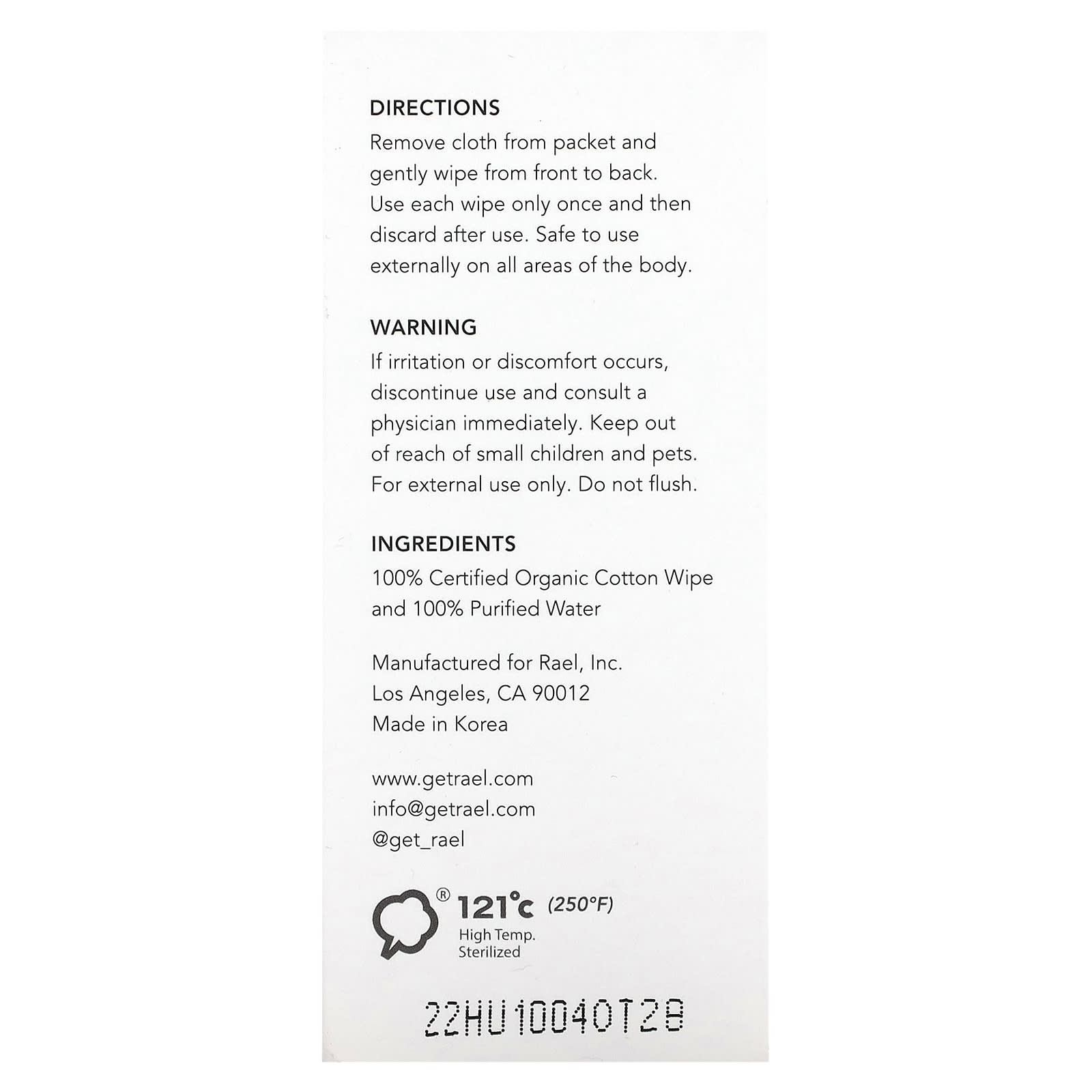 Rael, Organic Cotton Body Wipes, Fragrance Free, 10 Individually Wrapped Wipes - Image 2