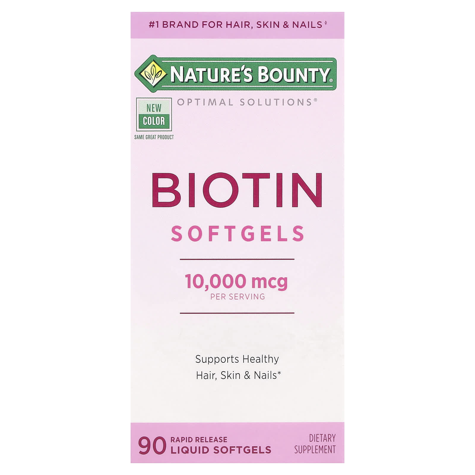 Nature's Bounty, Optimal Solutions®, Biotin Softgels, 10,000 mcg, 90 Rapid Release Liquid Softgels - Image 1