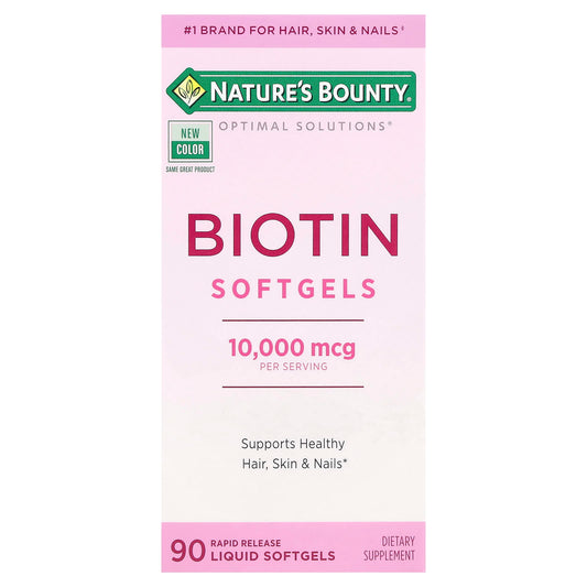 Nature's Bounty, Optimal Solutions®, Biotin Softgels, 10,000 mcg, 90 Rapid Release Liquid Softgels - Image 1