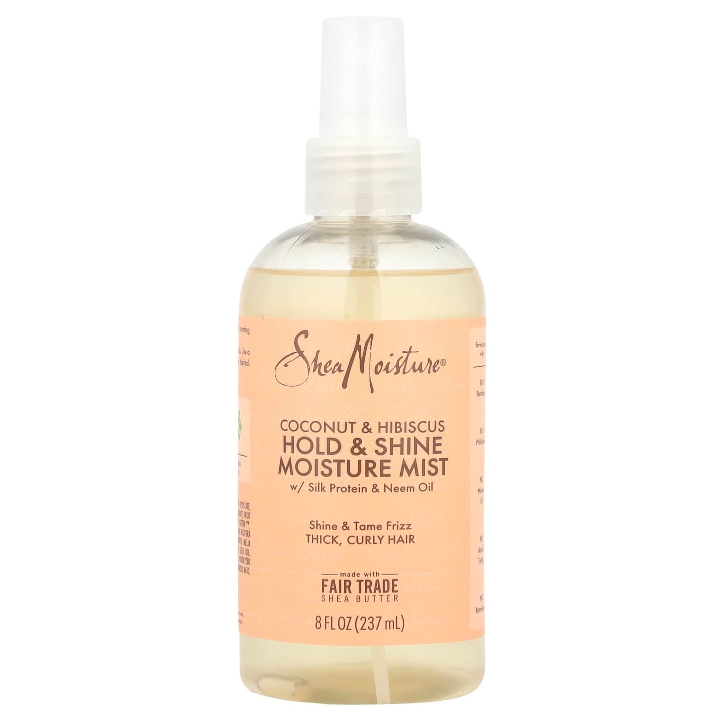 SheaMoisture, Hold & Shine Moisture Mist with Silk Protein & Neem Oil, Coconut & Hibiscus , 8 fl oz (237 ml) - Image 1
