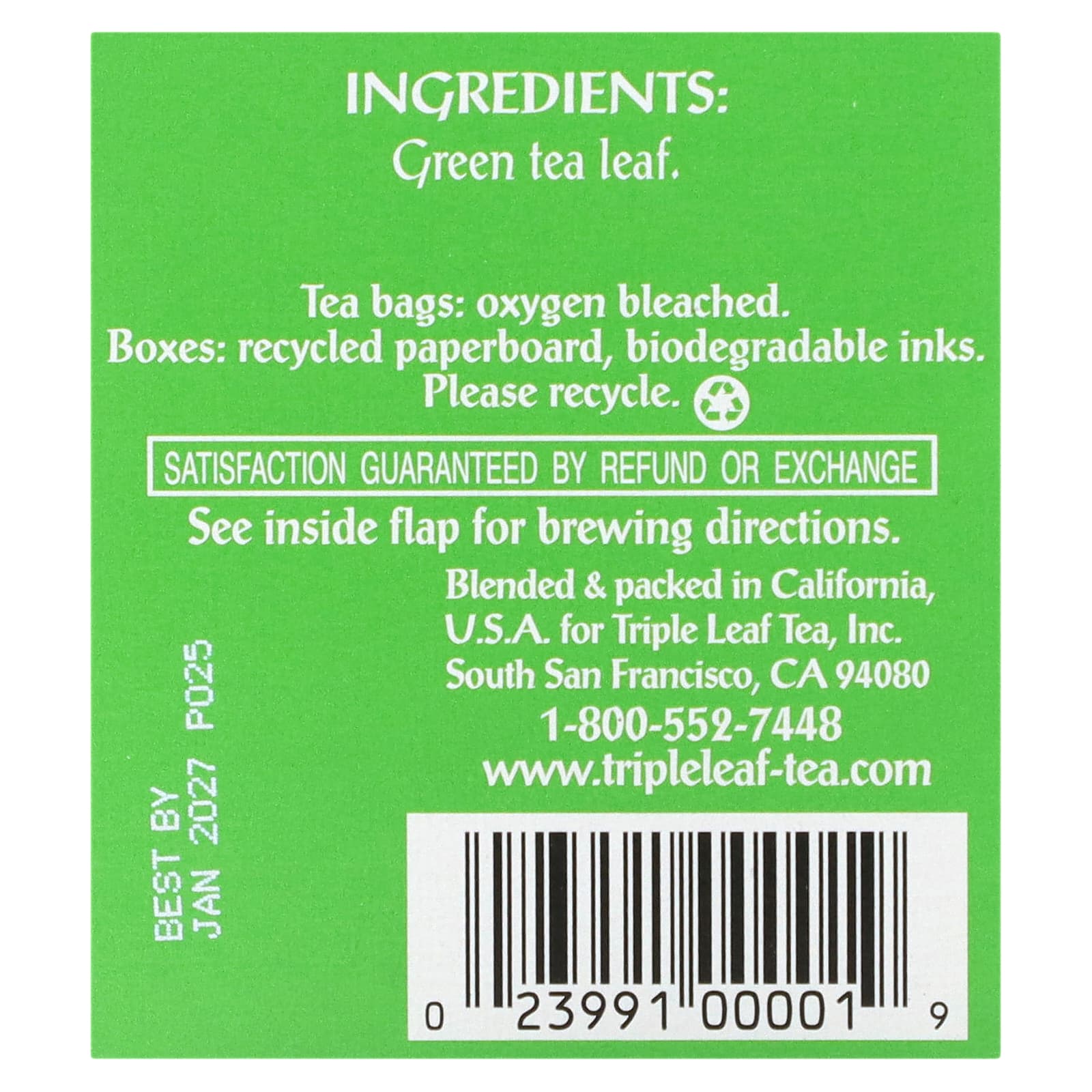 Triple Leaf Tea, Green Tea, 20 Tea Bags, 1.34 oz (38 g) - Image 2
