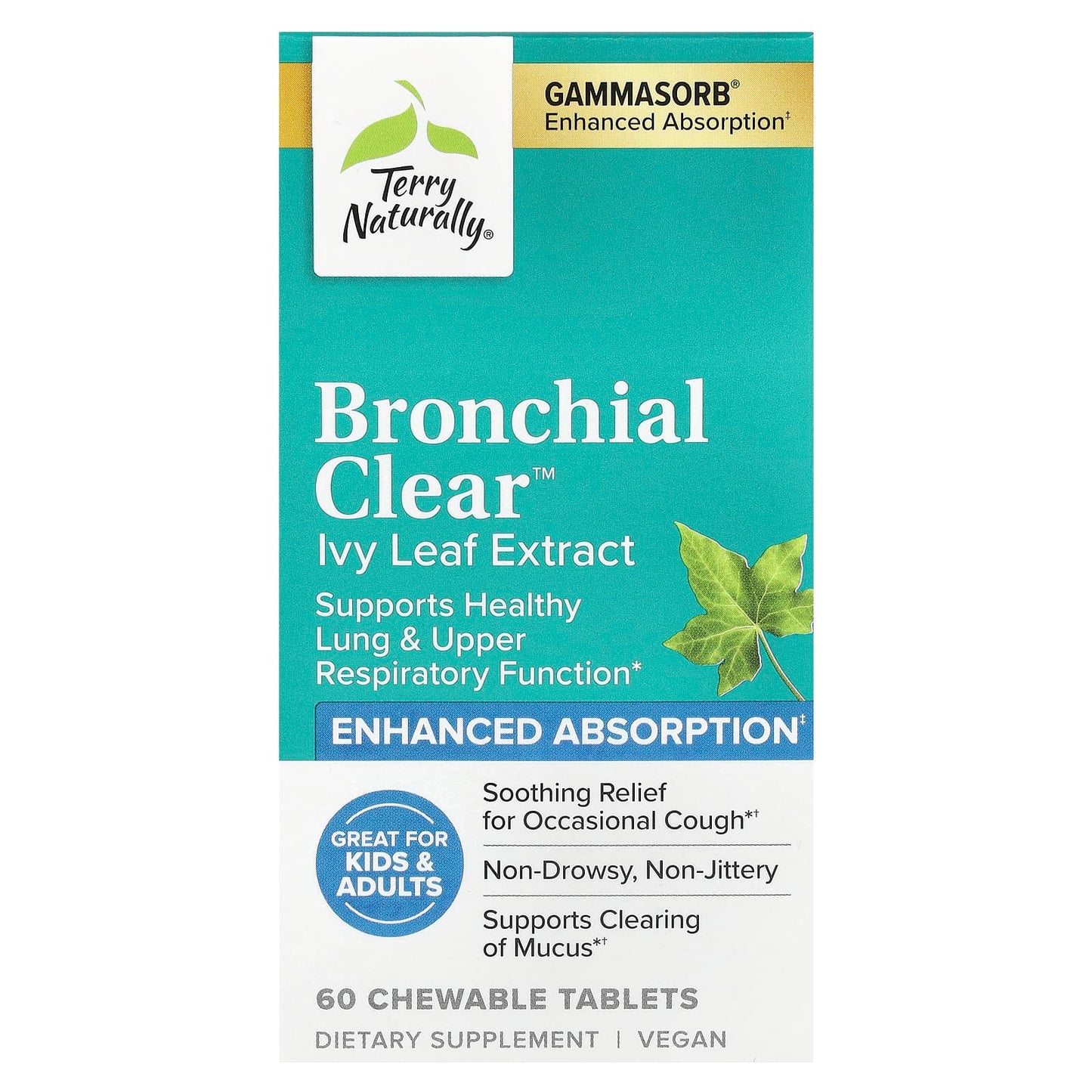 Terry Naturally, Bronchial Clear™, Ivy Leaf Extract, 60 Chewable Tablets (50 mg per Tablet) - Image 1