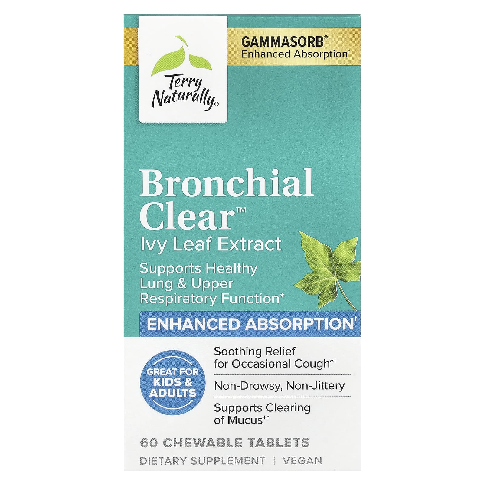 Terry Naturally, Bronchial Clear™, Ivy Leaf Extract, 60 Chewable Tablets (50 mg per Tablet) - Image 1