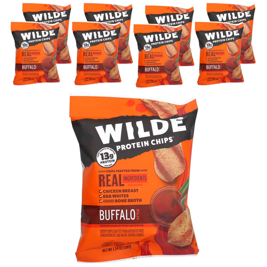 Wilde Brands, Protein Chips, Buffalo Style, 8 Bags, 1.34 oz (38 g) Each - Image 1