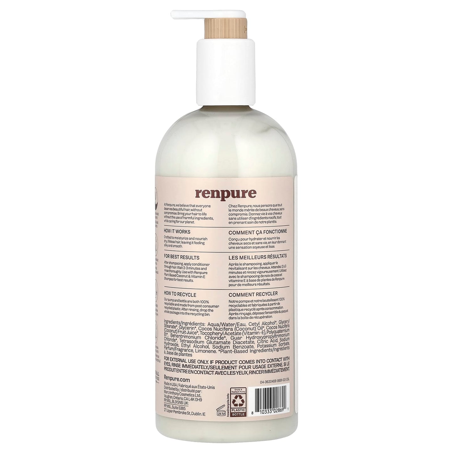 Renpure, Plant-Based Conditioner, Coconut & Vitamin E , 24 fl oz (710 ml) - Image 2