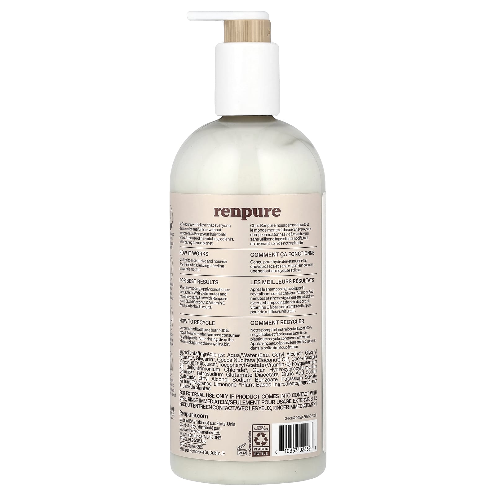 Renpure, Plant-Based Conditioner, Coconut & Vitamin E , 24 fl oz (710 ml) - Image 2