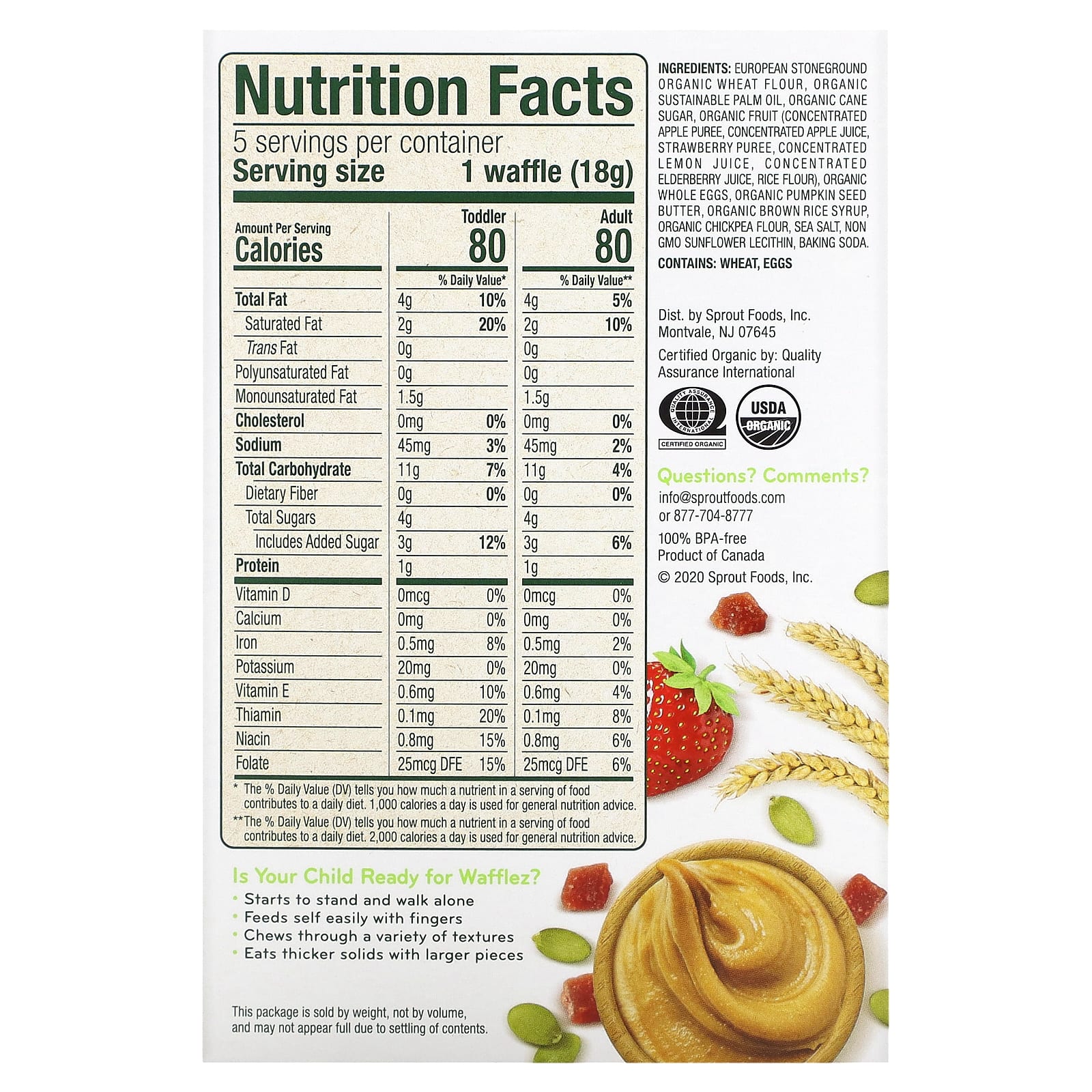 Sprout Organics, Wafflez, Pumpkin Butter & Jelly, 5 Packets, 0.63 oz (18 g) Each - Image 2