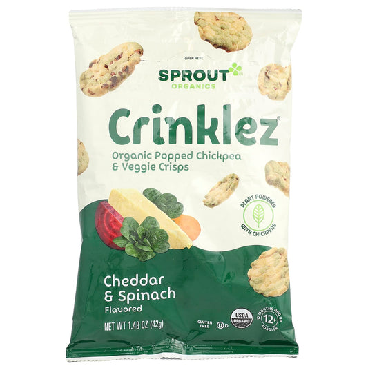 Sprout Organics, Crinklez®, Organic Popped Chickpea & Veggie Crisps, 12 Months & Up, Cheddar & Spinach, 1.48 oz (42 g) - Image 1