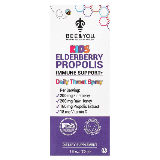 Bee & You Kids Elderberry Propolis Throat Spray for Immune Support - Image 1